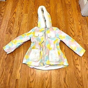 Little Lass girls spring jacket with faux fur trim on hood and pockets 4T
